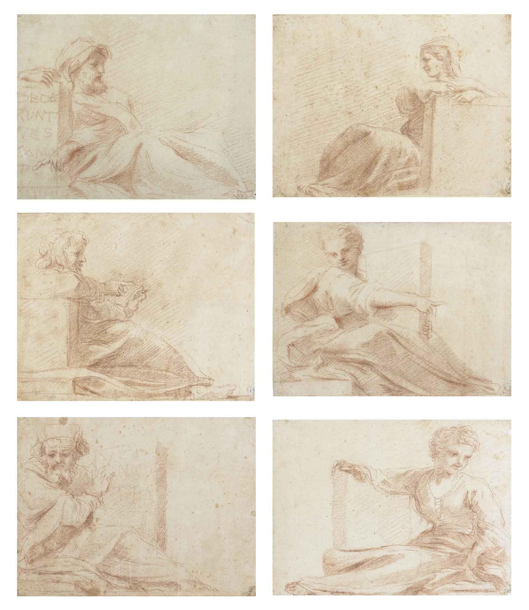 Michelangelo Anselmi - Six studies of prophets and sibyls, including the Persian or Agrippine Sibyl, the Delphic Sibyl and the Prophet David
