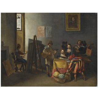 Michelangelo Cerquozzi - An Artist\'S Studio With Models Sitting For A Genre Painting, Or An \'Allegory Of The Five Senses\'