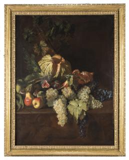 Michelangelo Cerquozzi - Natura morta con zucca, uva e pere