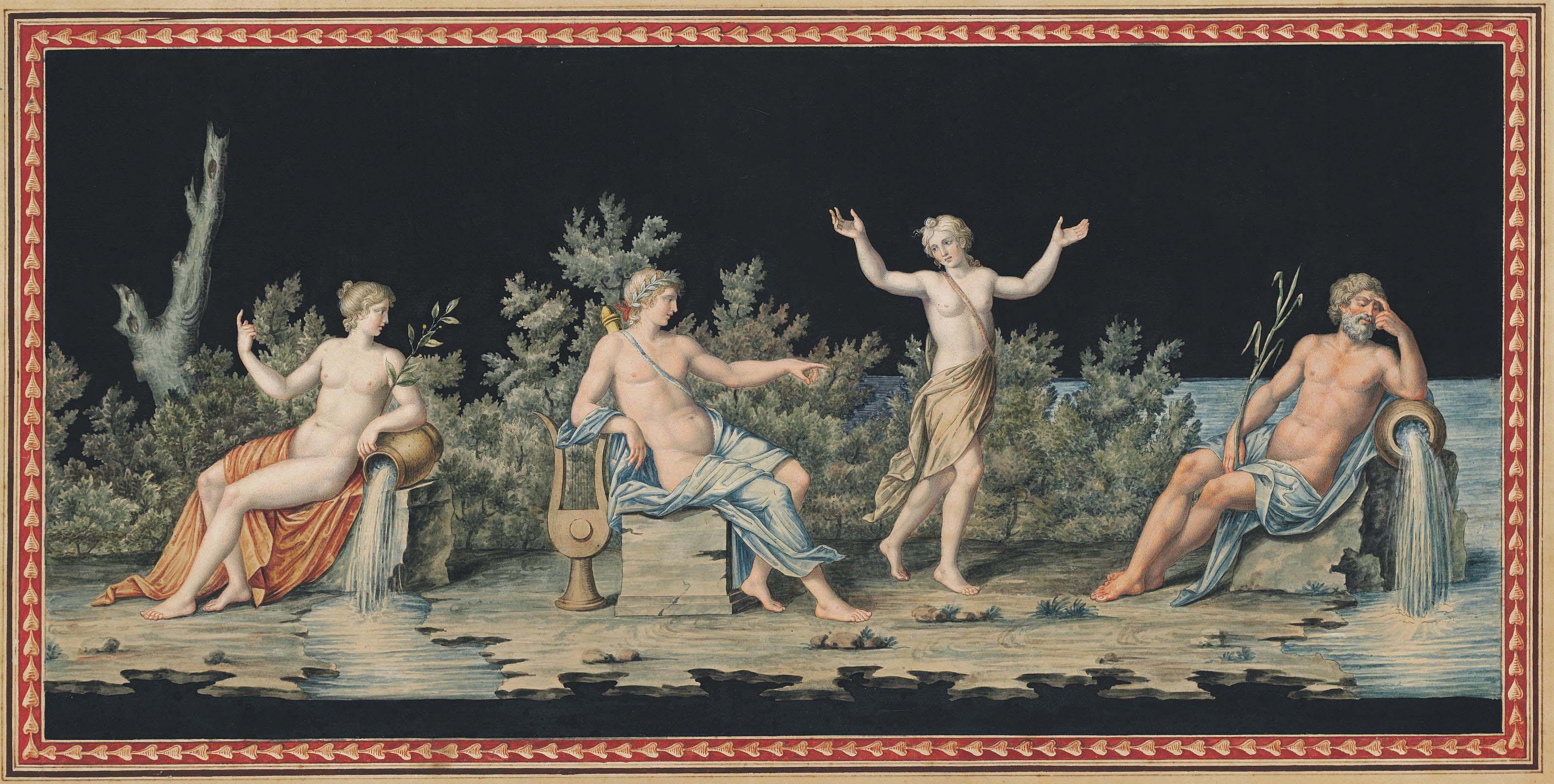 Michelangelo Maestri - Apollo with two river gods and a nymph, perhaps Daphne; and The Rape of Hippodamia