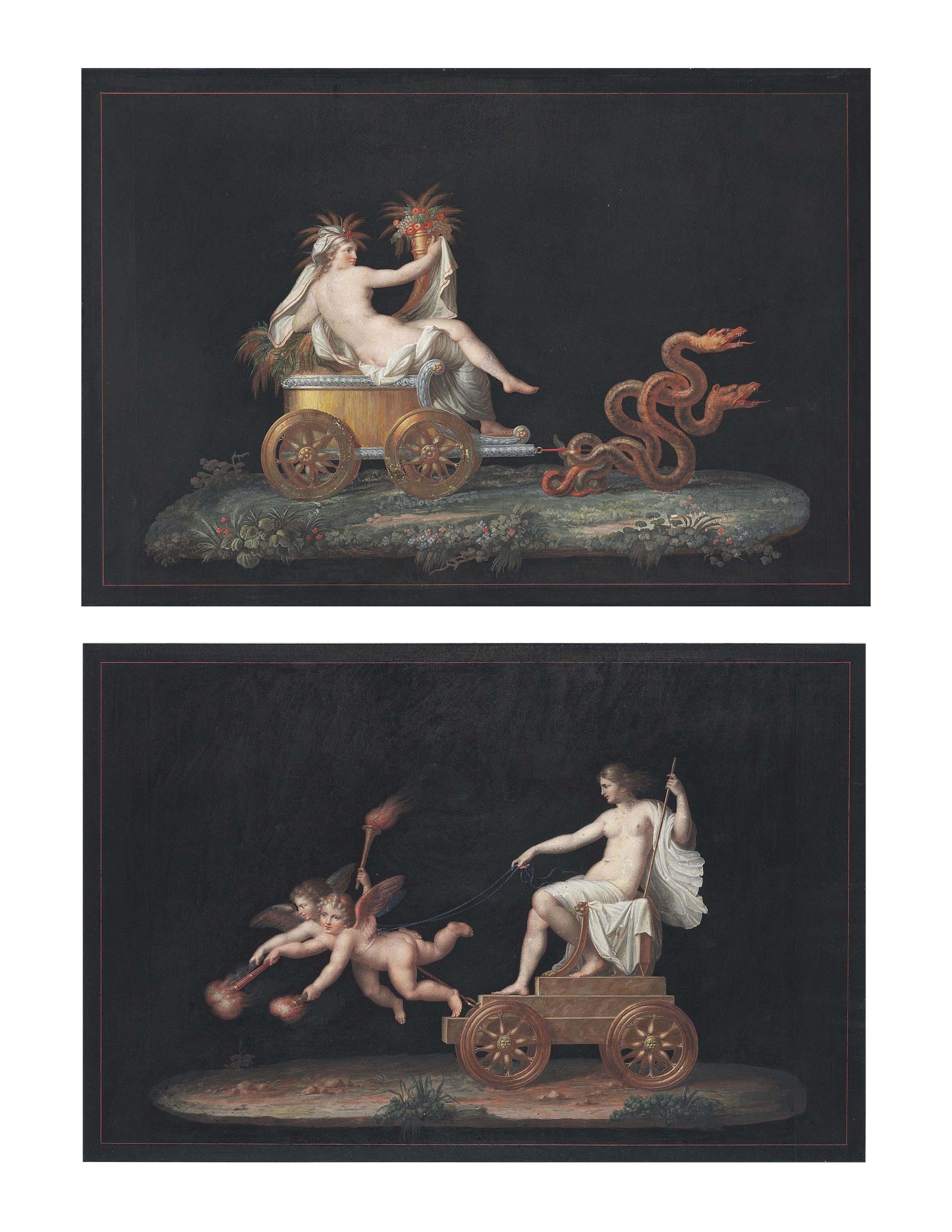 Michelangelo Maestri - Ceres on a chariot drawn by serpents; and Persephone on a chariot drawn by putti with flaming torches