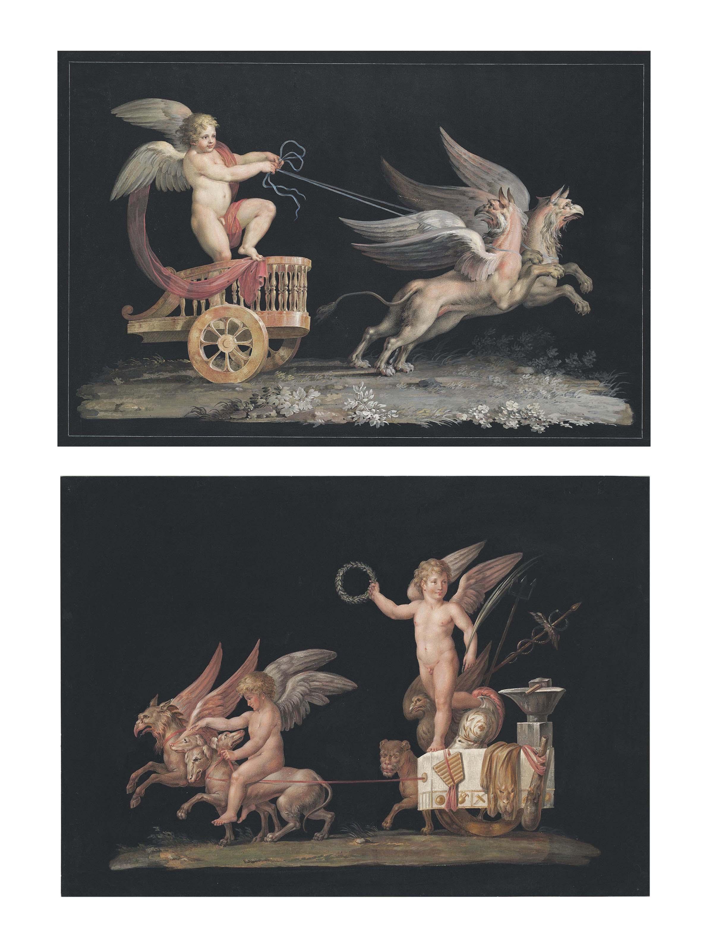 Michelangelo Maestri - Cupid on a chariot drawn by gryphons; and The Triumph of Cupid