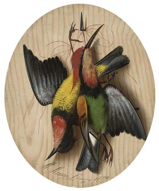 Michelangelo Meucci - Hanging Songbirds; And Another Similar