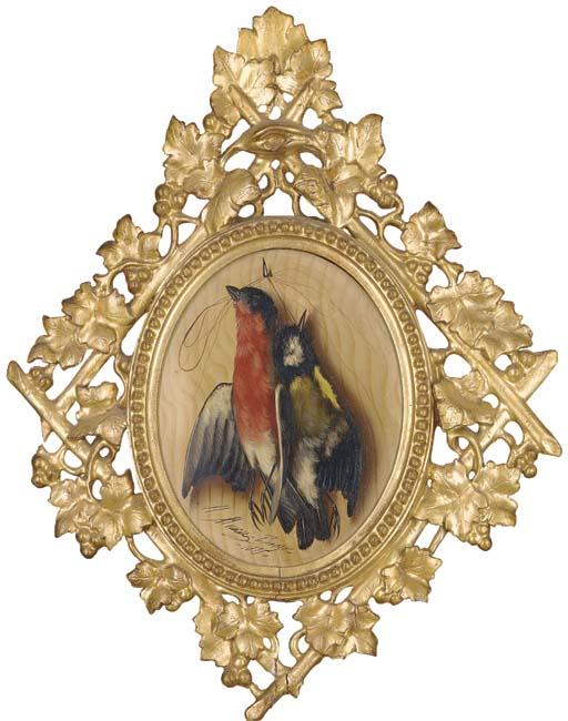 Michelangelo Meucci - Hanging songbirds; and Another similar