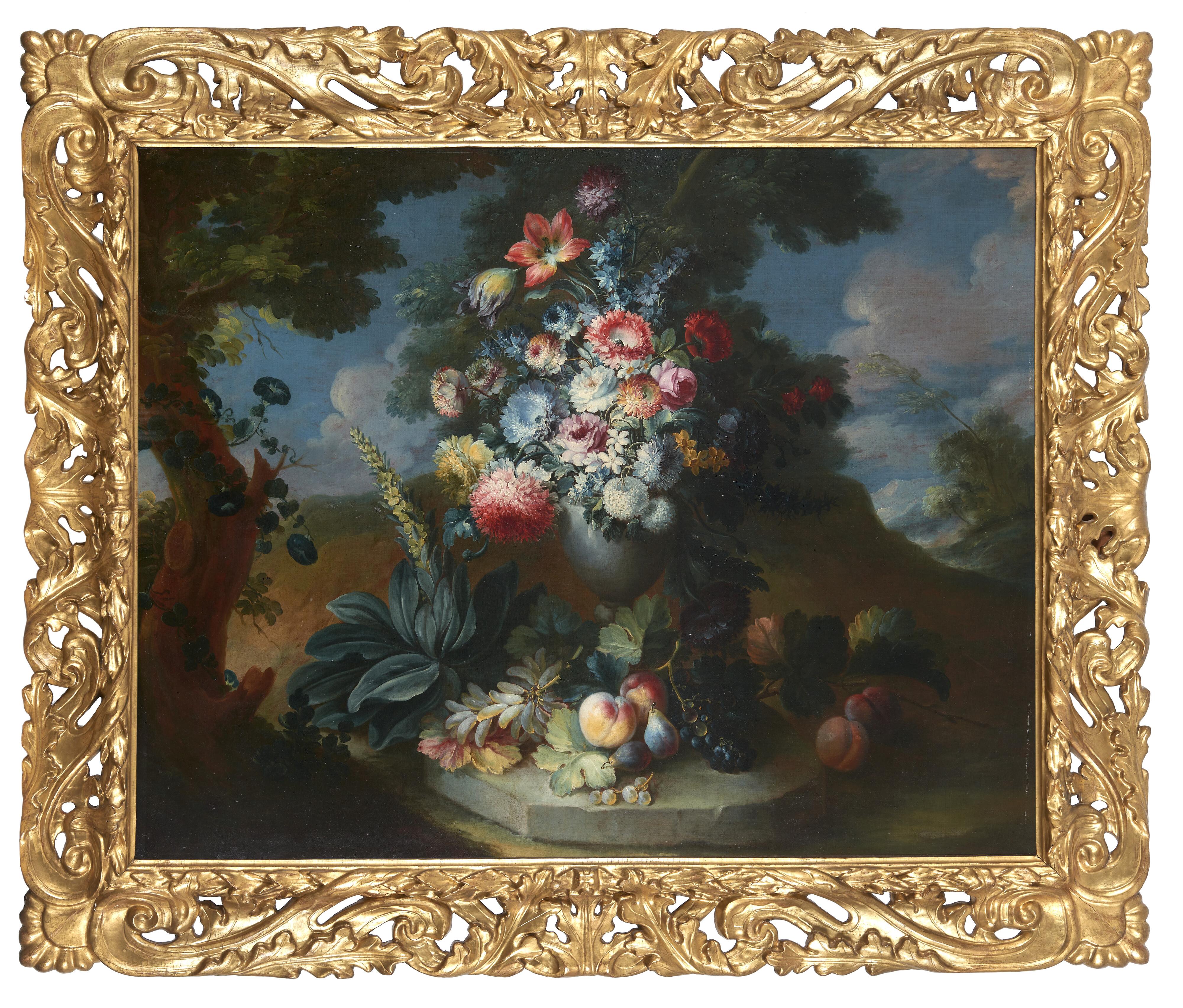 Michele Antonio Rapous - Arrangement with flower vase outdoors