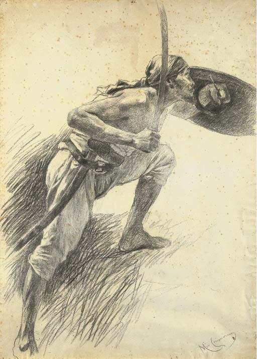 Michele Cammarano - Studio di guerrieri a cavallo; Guerriero somalo; e Studio di guerrieri