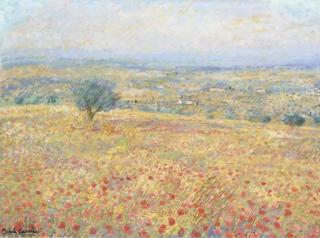Michele Cascella - Windblown Poppy Field In Tuscany