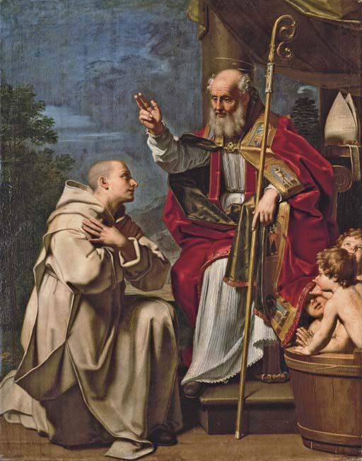 Michele di Giovanni Desubleo - Saint Nicholas with the three school children and a Carthusian monk
