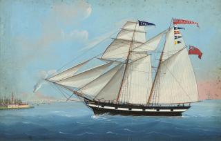 Michele Funno - The British schooner Sea Nymph entering the Mole of Naples