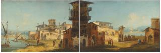 Michele Marieschi - A Capriccio With Peasants Resting Before Buildings, The Venetian Lagoon Beyond; And A Capriccio Of The Venetian Lagoon With Peasants Conversing And Resting On A Shore