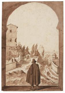 Michele Pace - View Of The Torre Delle Milizie In Rome, With A Man Standing Under An Arch