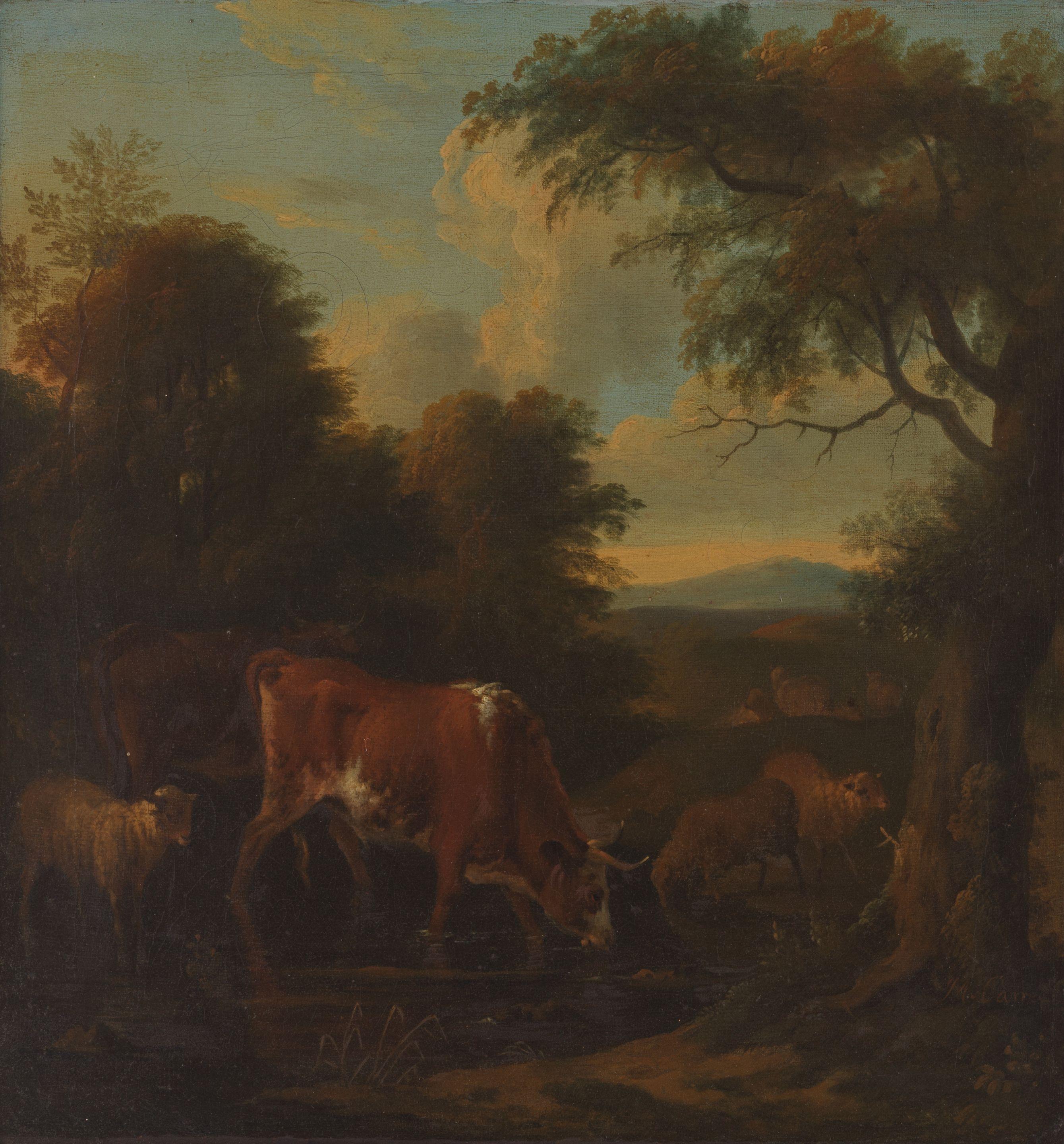 Michiel Carrée - Cows and sheep before a landscape