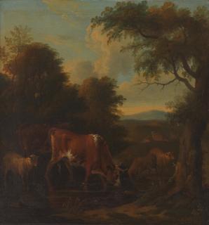 Michiel Carrée - Cows and sheep before a landscape