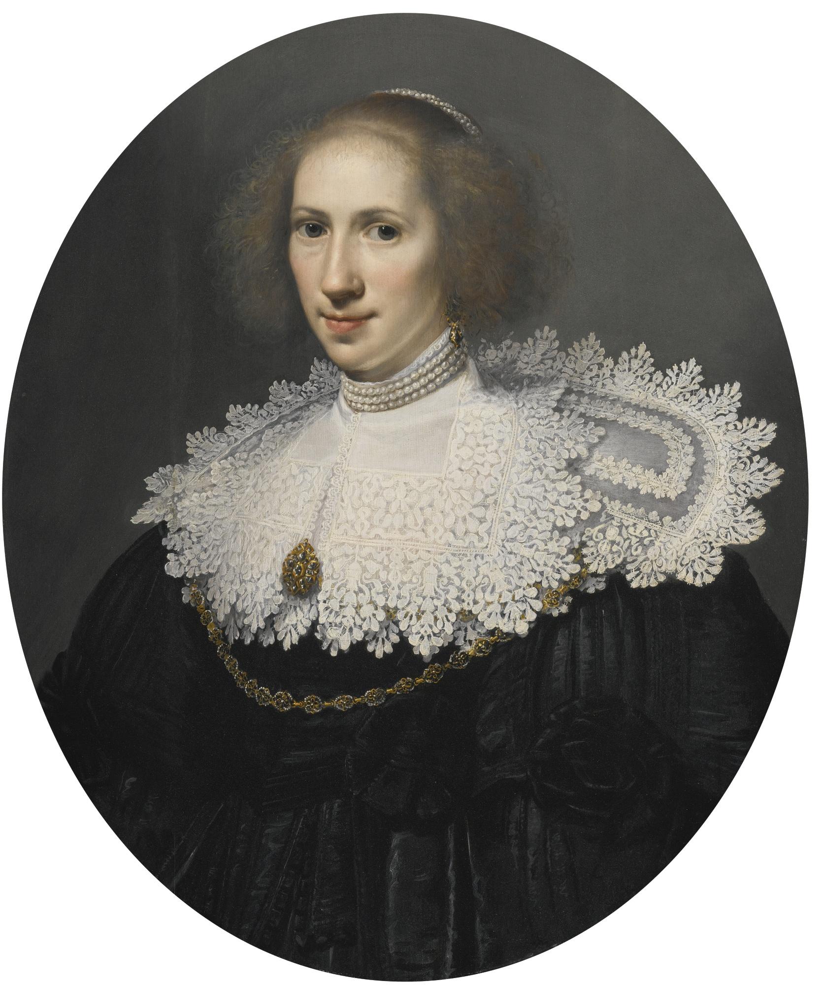 Michiel Jansz. Van Mierevelt - Portrait Of A Lady With A Lace Collar And Pearls