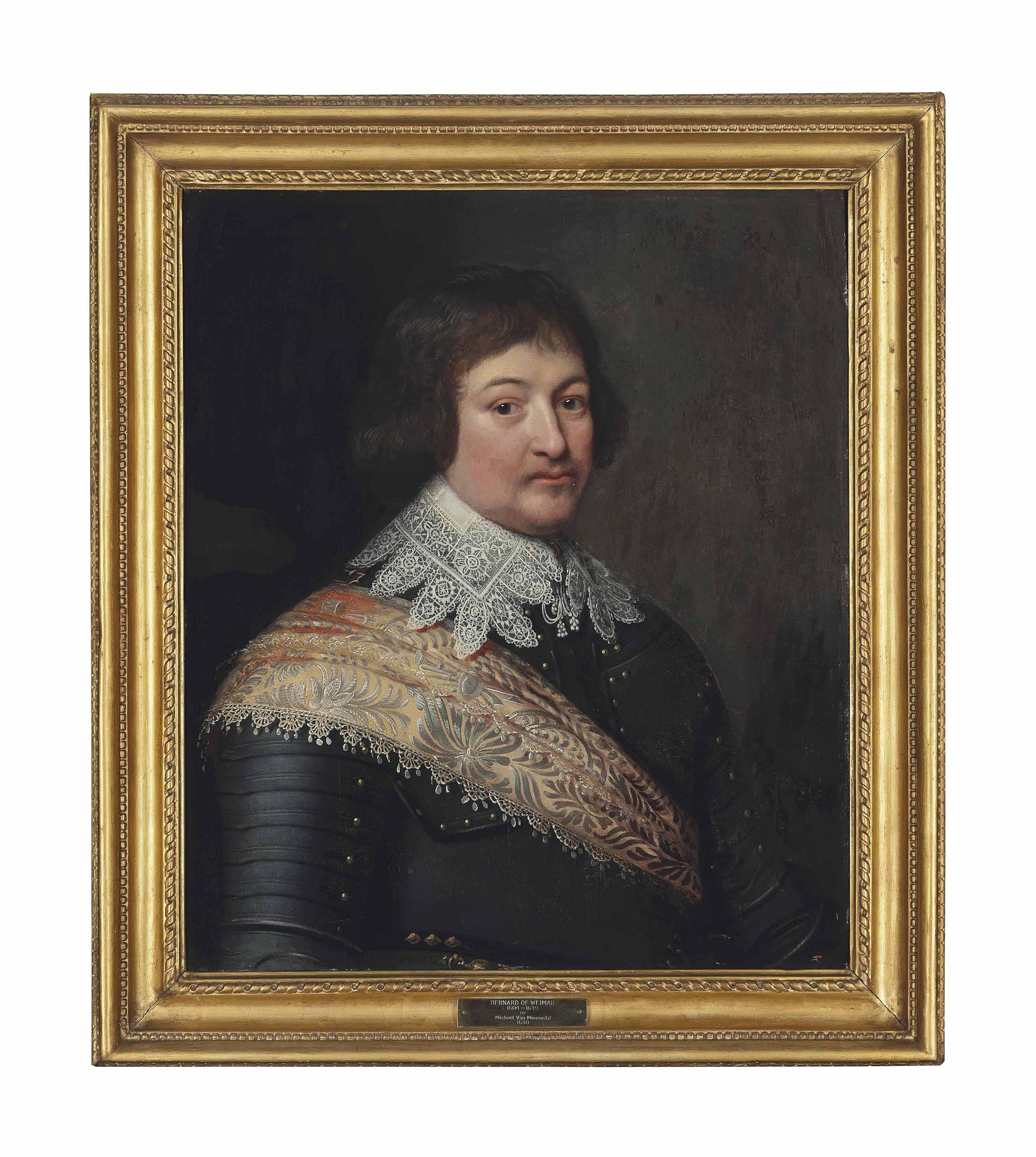 Michiel Van Mierevelt - Portrait Of Bernard Of Saxe-Weimar (1604-1639), Half-Length, In Armour, With A Lace Collar And An Embroidered Sash