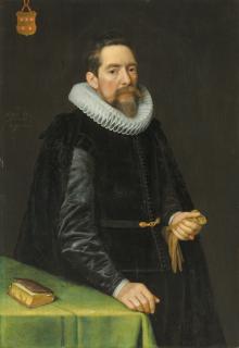 Michiel Van Mierevelt - Portrait of Nicolaes Gael (1565-1638), three-quarter length, standing by a table with a book