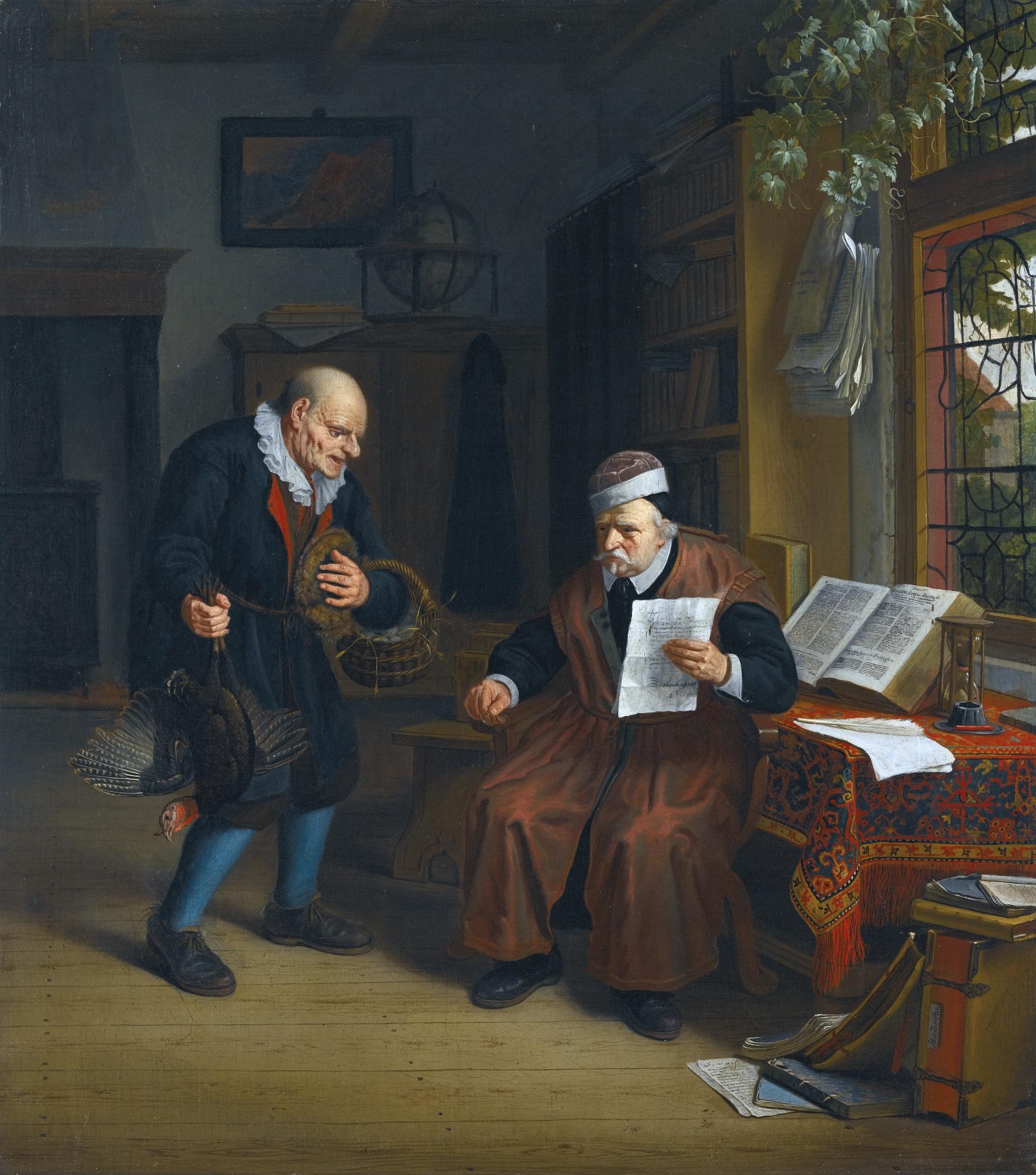 Michiel Van Musscher - A Peasant Offering Poultry To A Lawyer