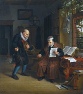 Michiel Van Musscher - A Peasant Offering Poultry To A Lawyer