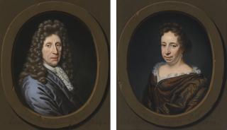 Michiel Van Musscher - Portrait Of Sybrandt Oosterling, Head And Shoulders, Wearing A Blue Cloak And White Lace Kerchief; Portrait Of Anna Verbie (Or Virbie), Head And Shoulders, Wearing A Brown Dress