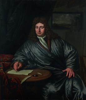Michiel Van Musscher - Three Quarter-Length Portrait Of An Artist Seated At His Writing Table