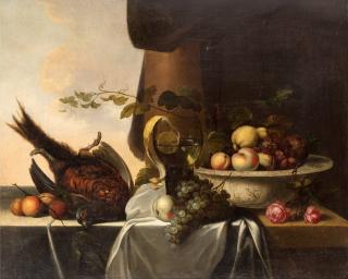 Michiels Simons (Simonis) - Still life with pheasant, roemer with lemon and bowl with fruits