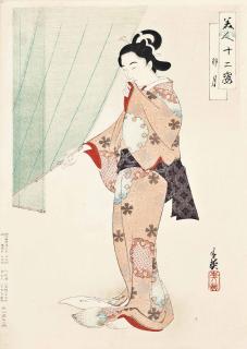 Migita Toshihide - Seven prints depicting ladies in different months of the year, each from the series Bijin junishi [Twelve kinds of beauties], published 1901, each framed and glazed