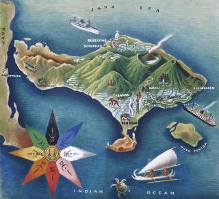 Miguel Covarrubias - Map of Bali with the Rose of the Winds
