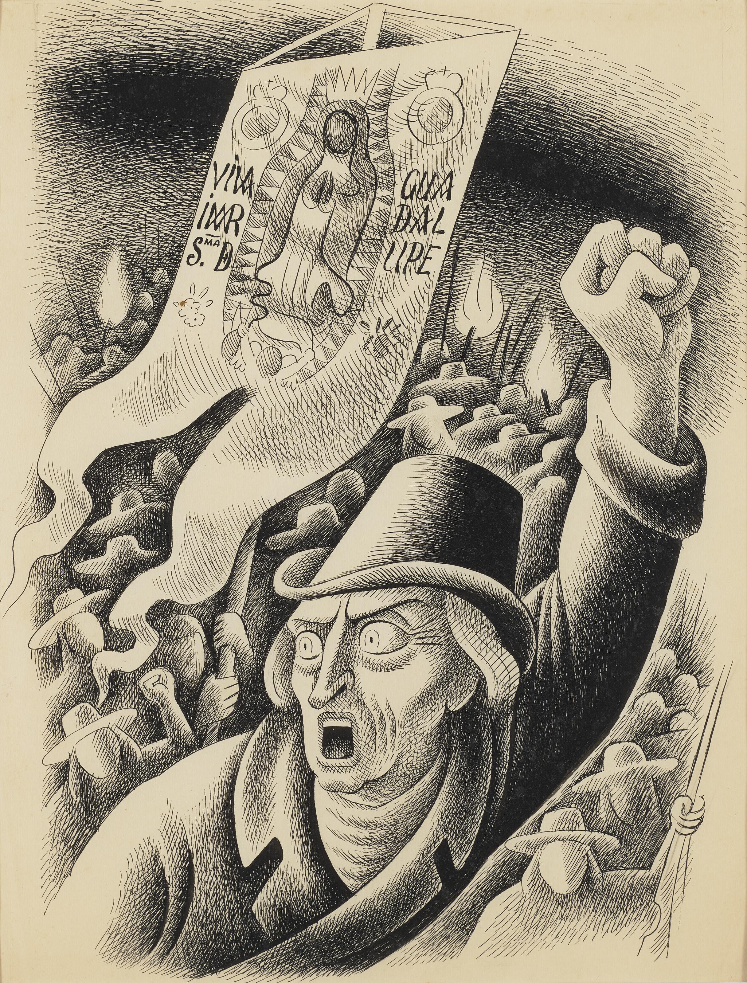 Miguel Covarrubias - Miguel Hidalgo con estandarte y huestes indígenas