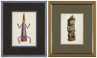 Miguel Covarrubias - Nias Ancestral Figure from Indonesia and Ancestral Figure from Malekula, New Hebrides, A Pair