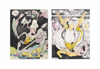 Mikhail Chemiakin - Two Illustrations For The Beasts Of St Anthony: Metaphysical Beast; And A Pig