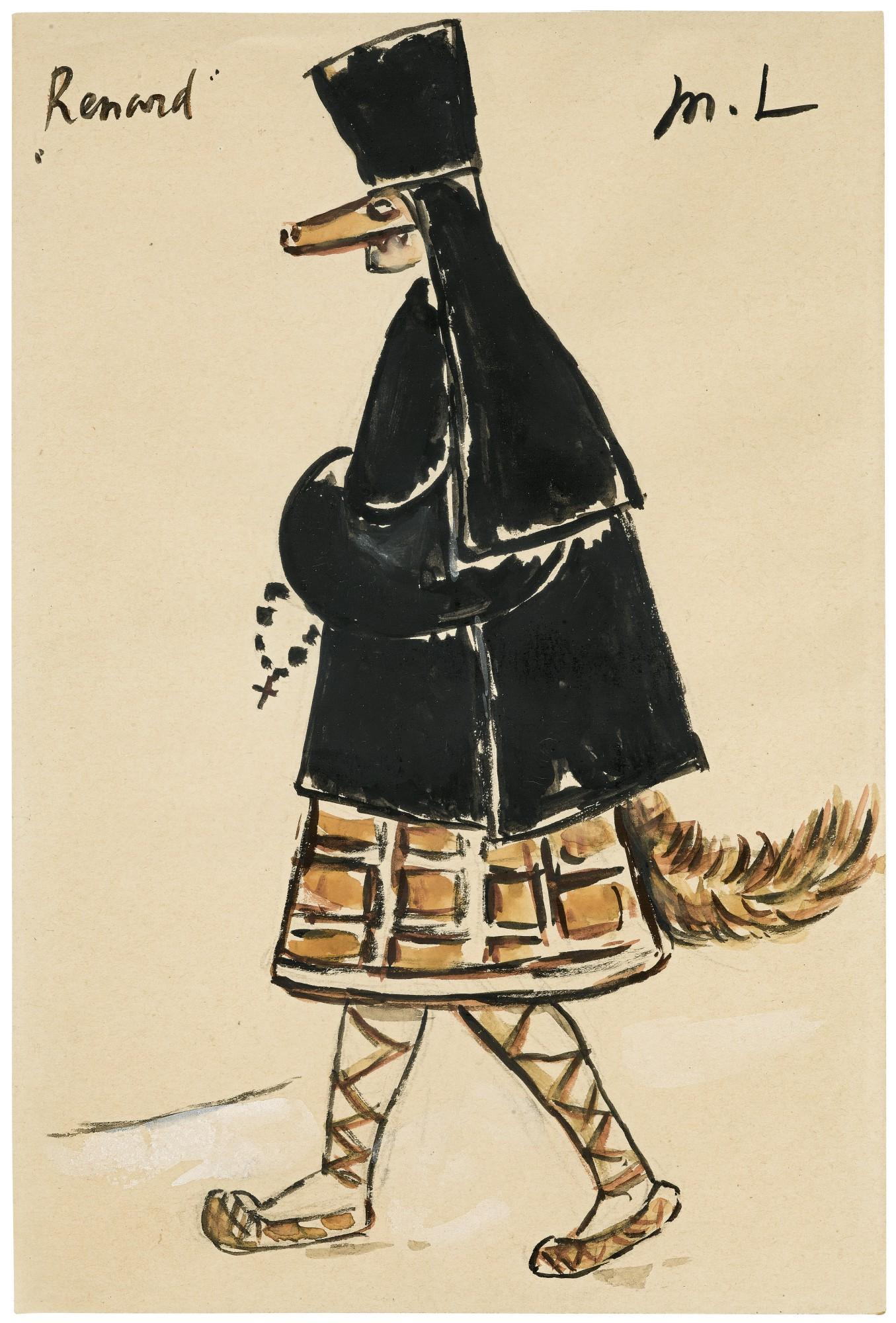 Mikhail Fedorovich Larionov - Costume Design for the Fox in the ballet Le Renard