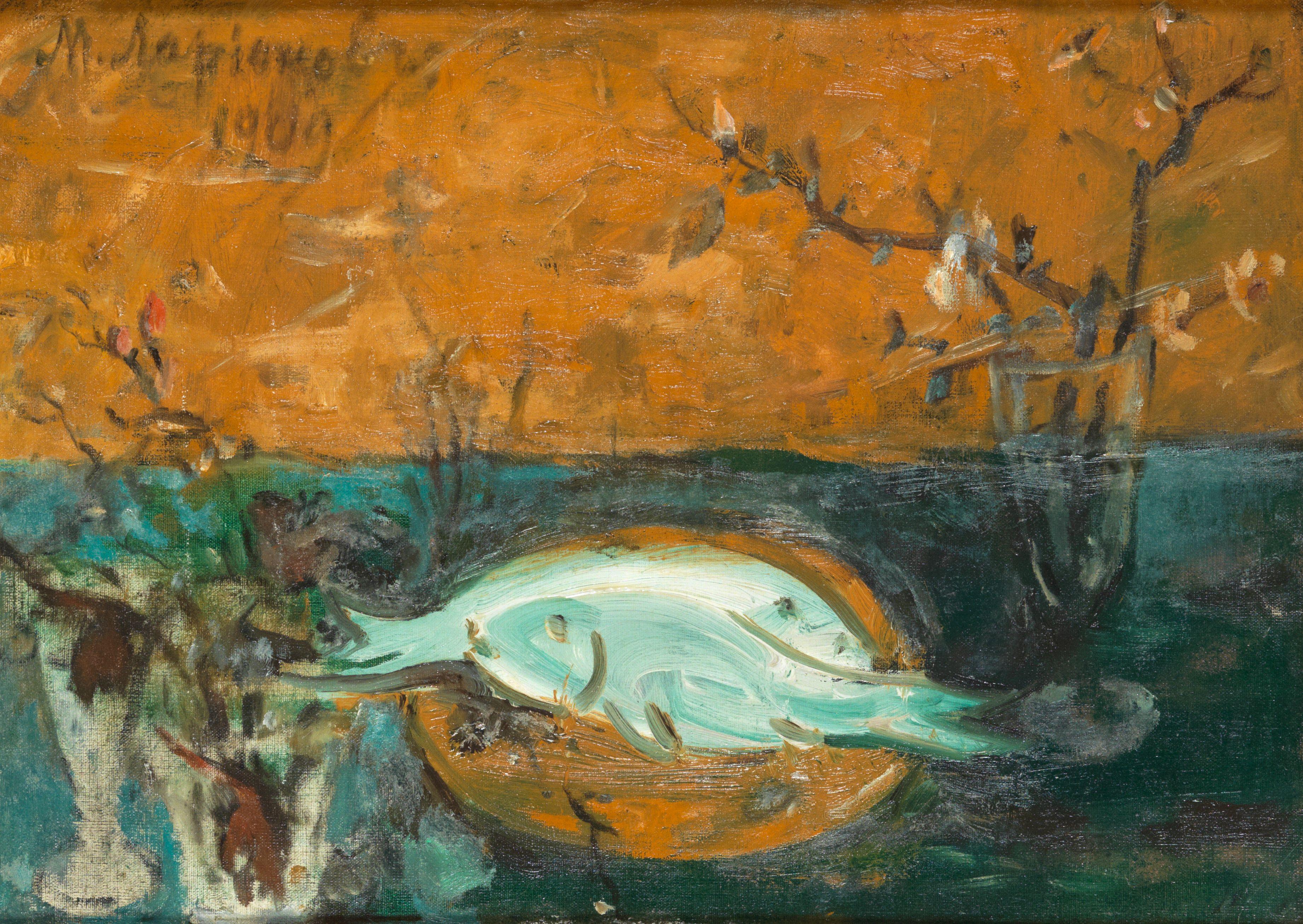 Mikhail Fedorovich Larionov - Still life with fish and flowers