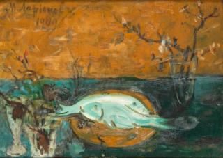 Mikhail Fedorovich Larionov - Still life with fish and flowers