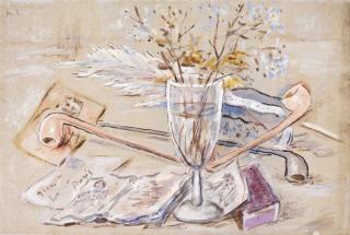 Mikhail Fedorovich Larionov - Still Life with Glass, Pipes and Letters