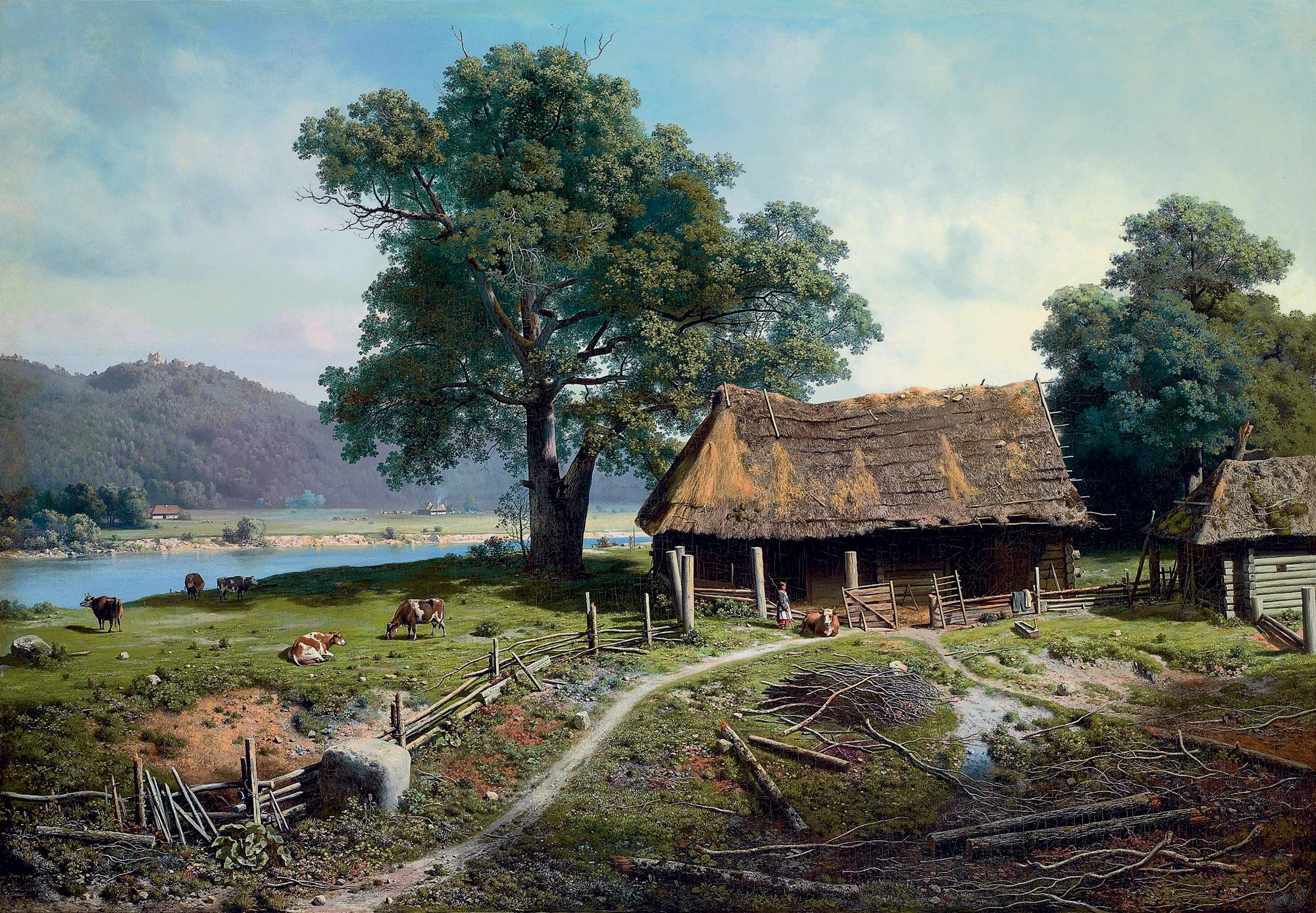 Mikhail Klodt - A riverside farm