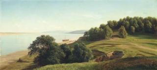 Mikhail Konstantinovich Klodt - A River Landscape With A Boat Moored At Shore
