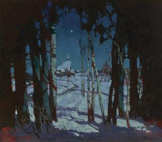 Mikhail Markelovich Guzhavin - Moonlit Village In Winter