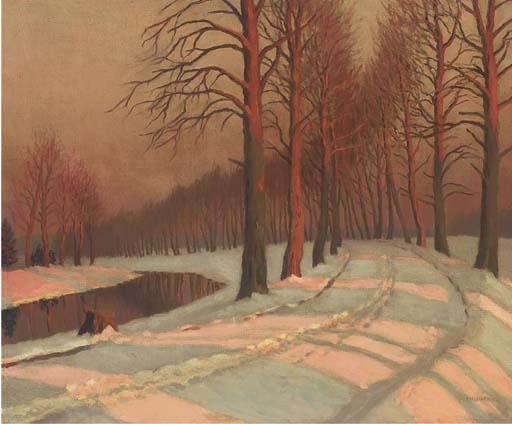 Mikhail Markianovich Germanshev - A riverside track in the snow
