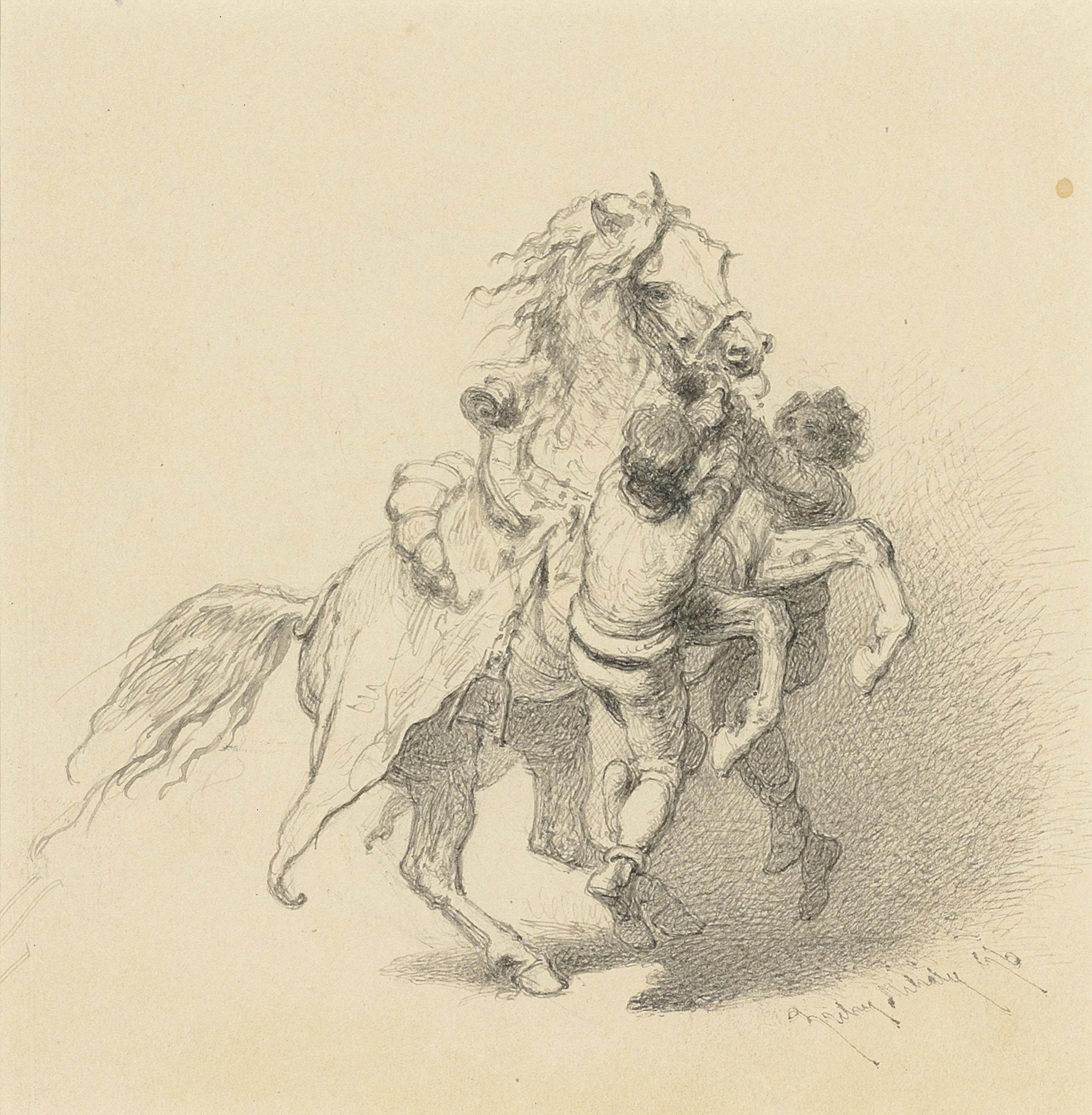 Mikhail Zichy - A horse rearing