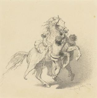 Mikhail Zichy - A horse rearing