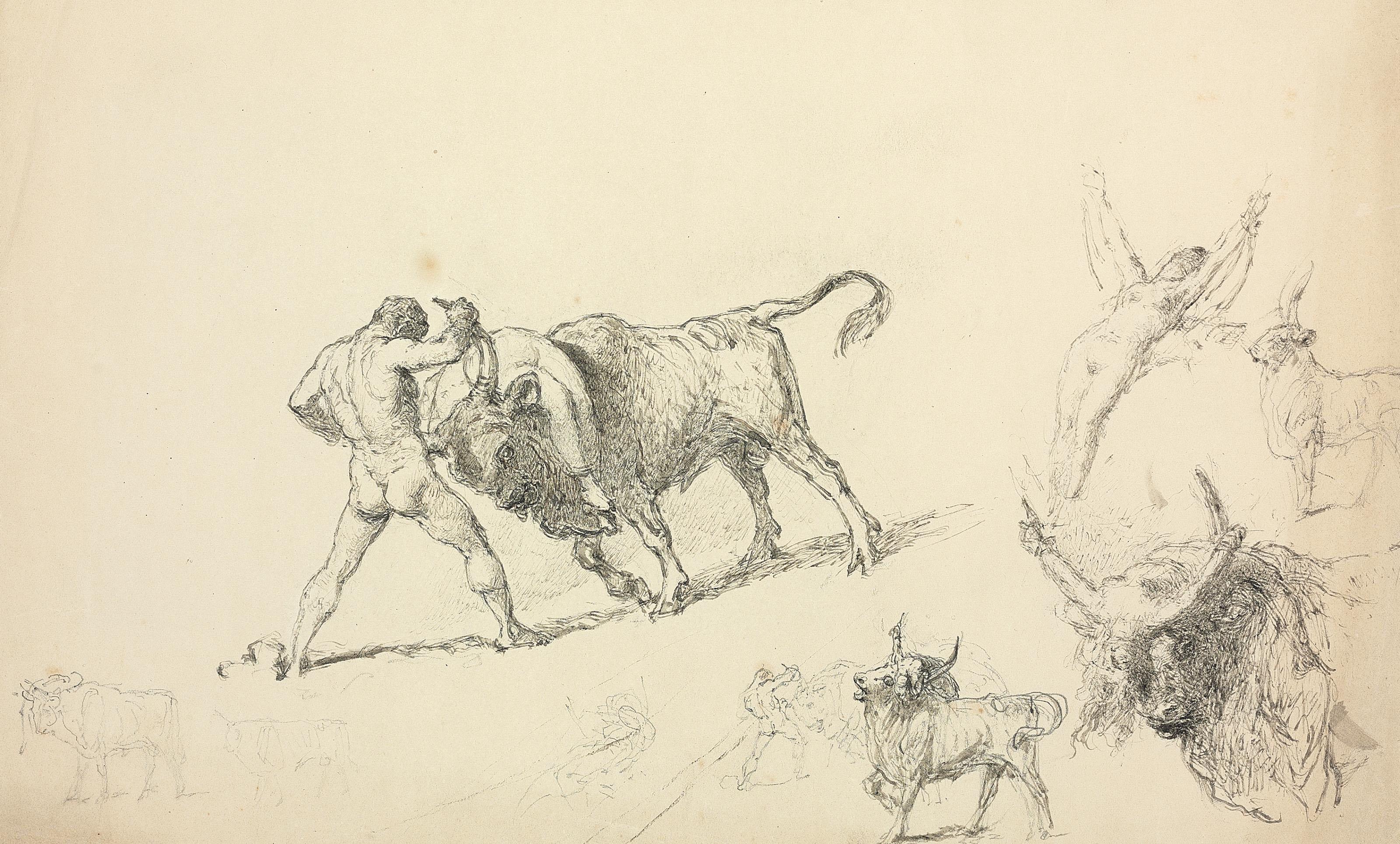 Mikhail Zichy - Study for Capture of the Cretan bull and The abduction of Europa