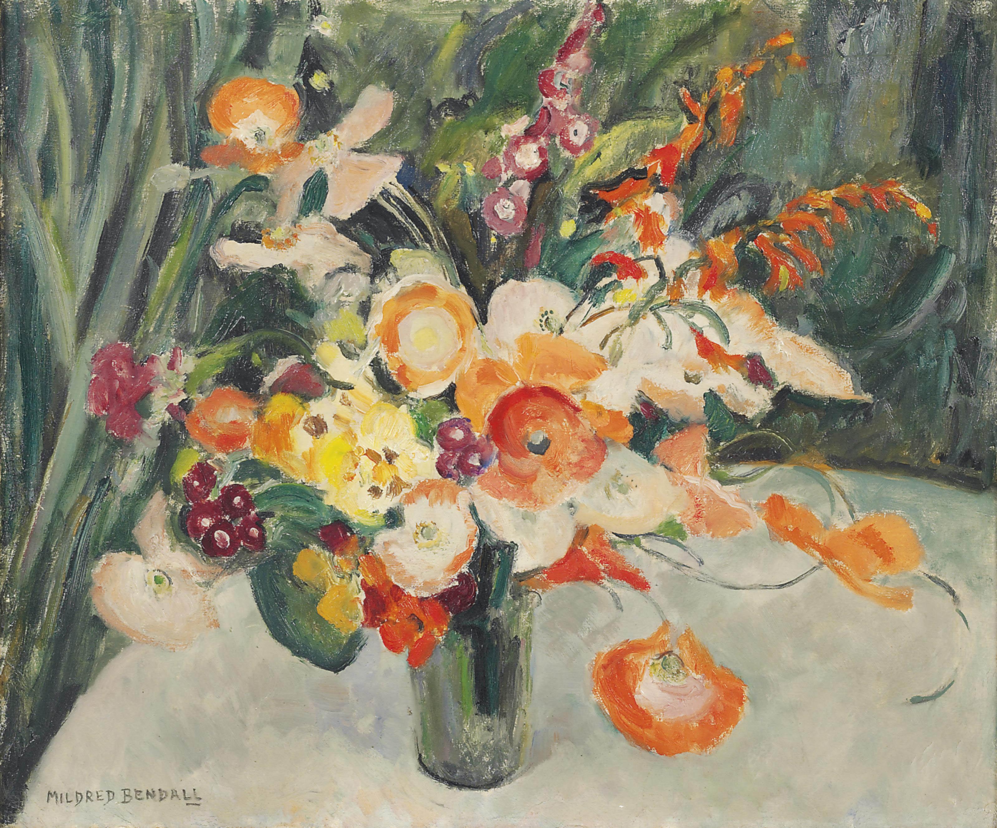 Mildred Bendall - Poppies In A Vase On A Table