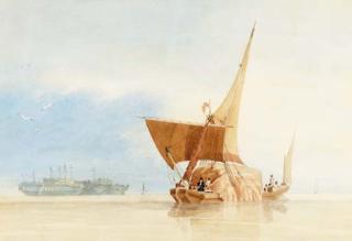 Miles Edmund Cotman - Drifting past the hulks