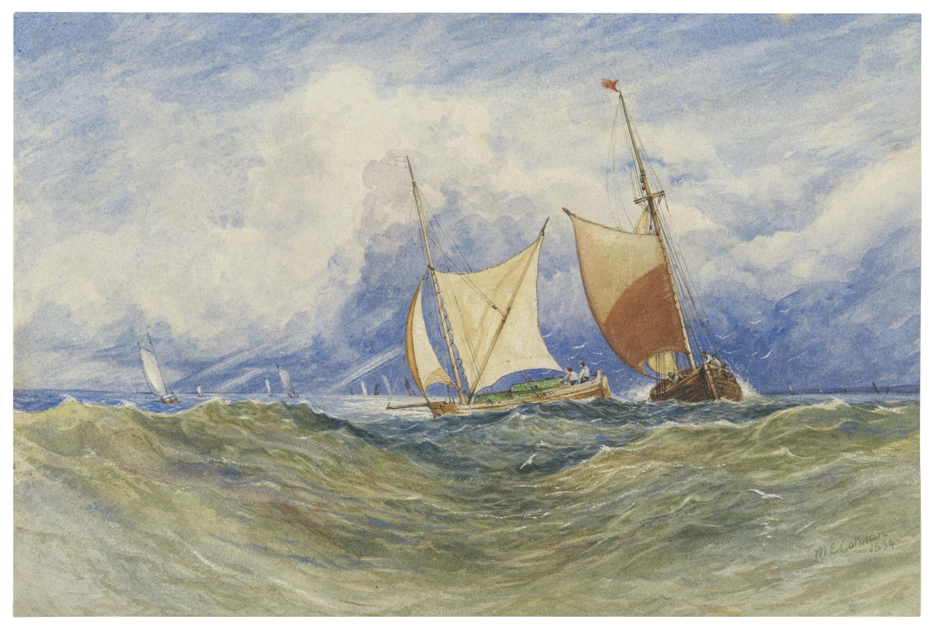Miles Edmund Cotman - Fishing boats in a breeze