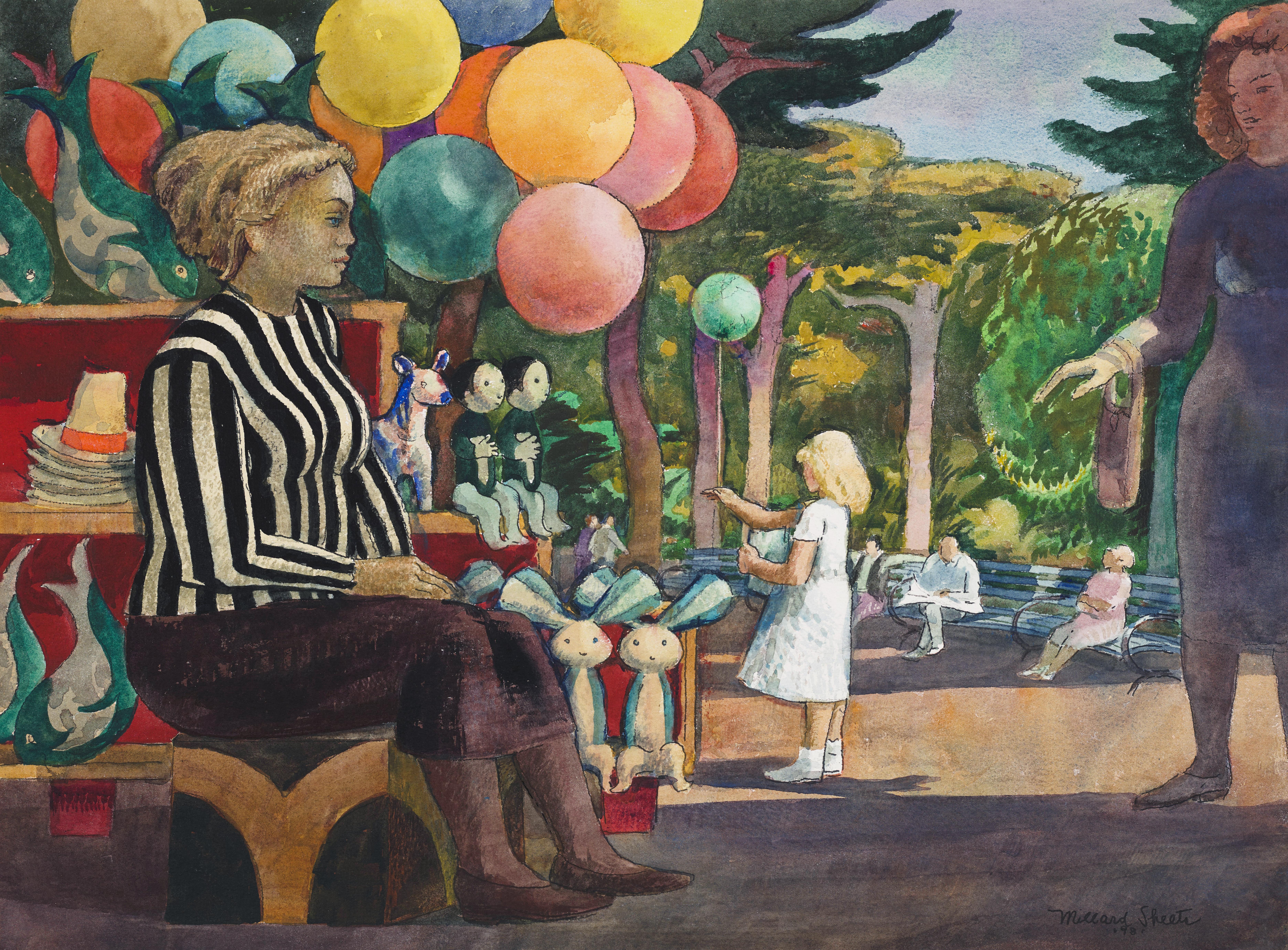 Millard Owen Sheets - Balloon Woman at Zoo - Central Park