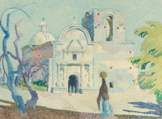 Millard Owen Sheets - Mission San José de Tumacácori 22 x 30 in. framed 29 x 37 in.