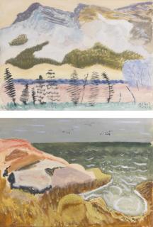 Milton Avery - Mountain Landscape And Ocean With Gulls: A Double-Sided Watercolor