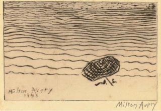 Milton Avery - Umbrella by the Sea, from Laurels Portfolio (Lunn 26)