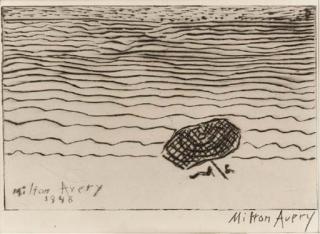 Milton Avery - Umbrella by the Sea, from Laurels Portfolio (Lunn 26)