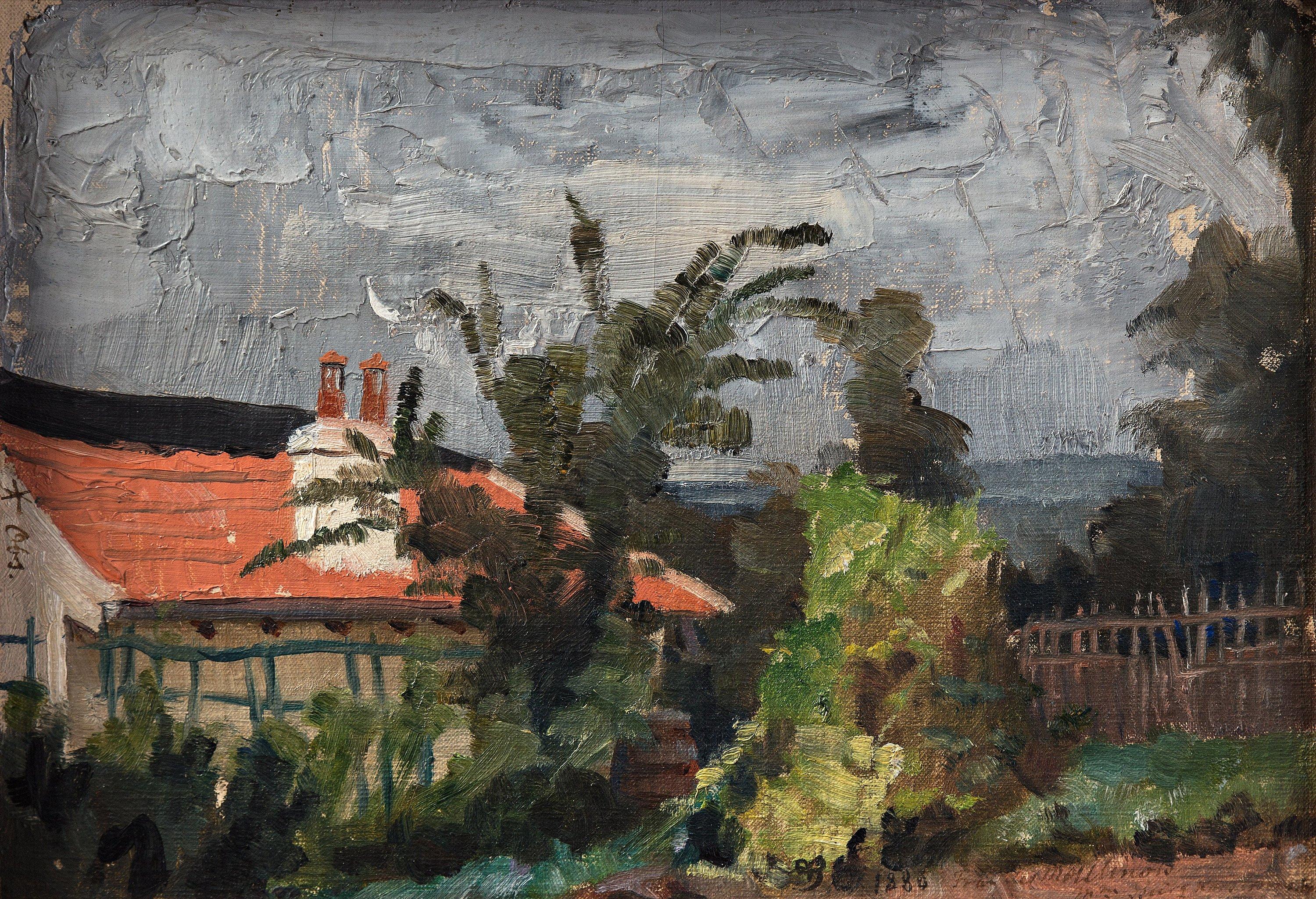 Mina Carlsson-Bredberg - House with a red roof, scene from Moulinois